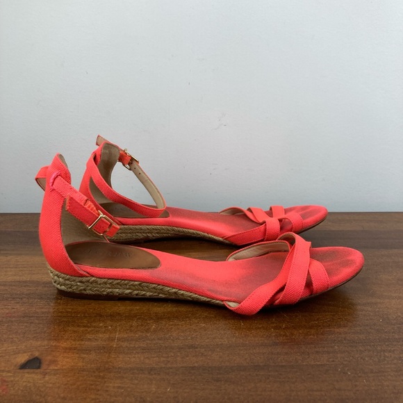 J. CREW Coral Canvas Low Wedge Ankle Strap Espadrille Sandals 53504 Women’s 9. - Picture 4 of 12